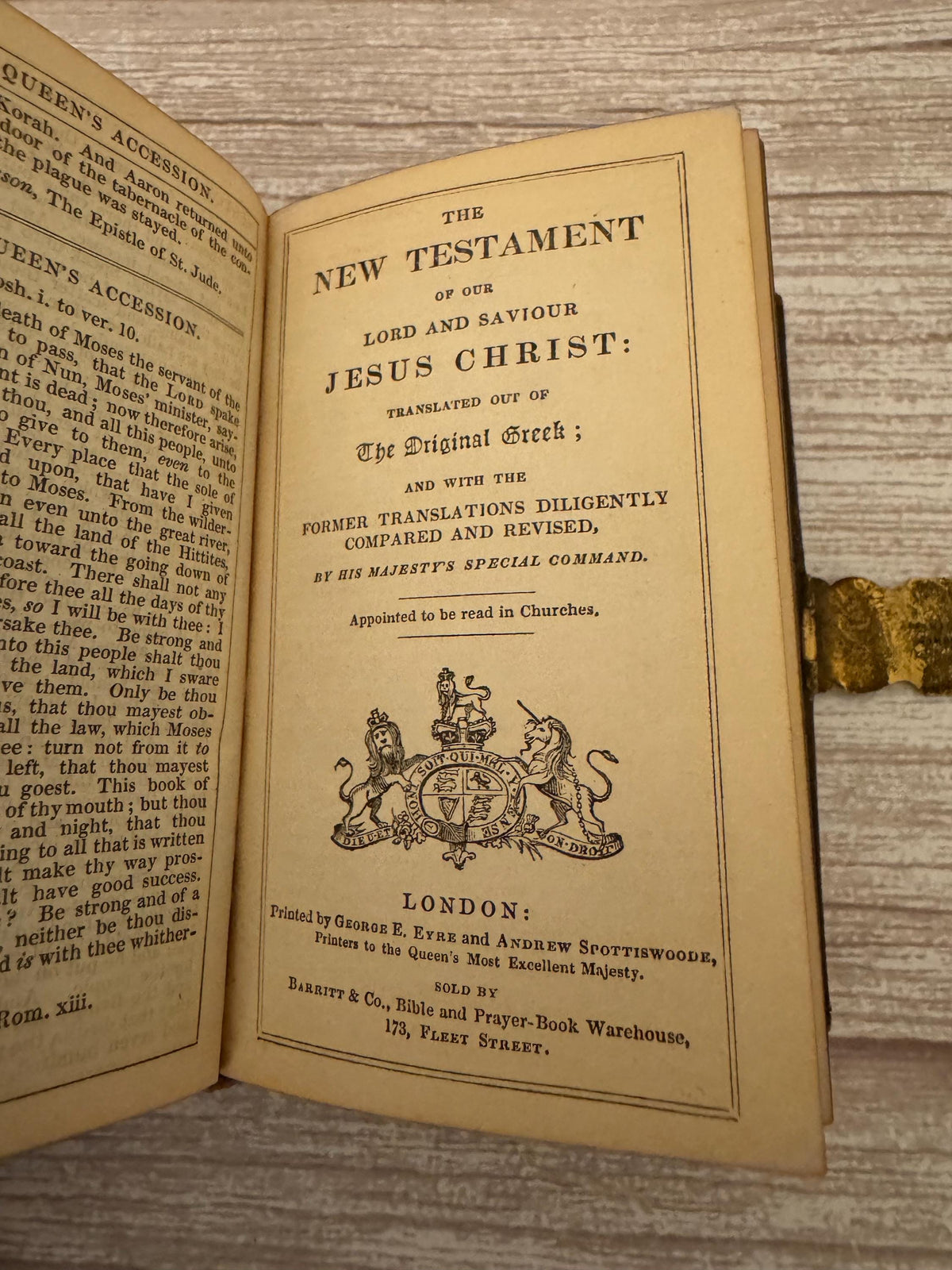 1850 Antique Bible – New Testament & Book of Common Prayer with Brass Clasp - Ref x782