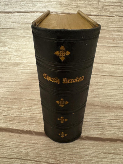 1800s Antique New Testament & Book of Common Prayer – Gilt Leather Church Services - Ref x779