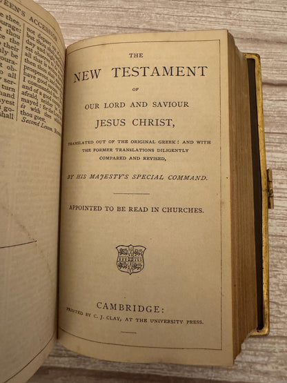 1800s Antique New Testament & Book of Common Prayer – Gilt Leather Church Services - Ref x779