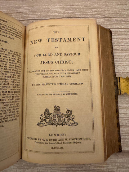 1853 New Testament & Book of Common Prayer – Victorian Leather Bible with Brass Clasp - Ref x777