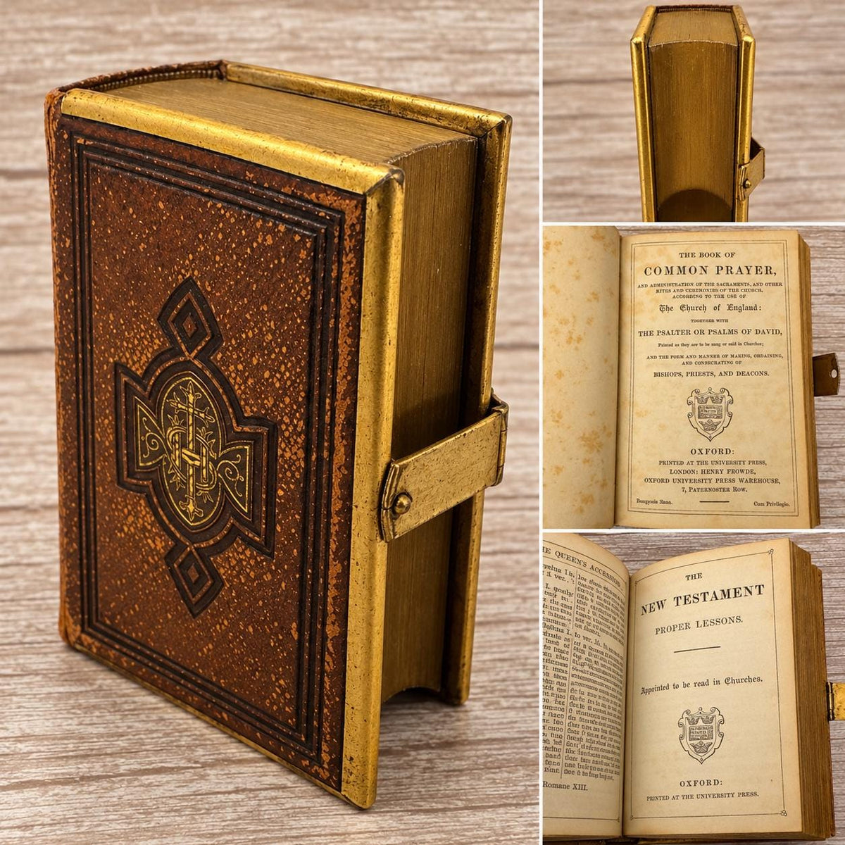 Book of Common Prayer & New Testament Holy Bible – Leather Bound Brass Clasp c.1874–1883 - Ref x773