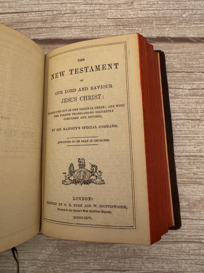 1876 Antique New Testament & Book of Common Prayer – Victorian Leather Bible - Ref x770