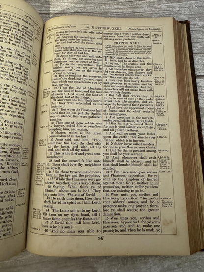 1892 Large Antique Victorian Holy Bible Leather Bound King James Bible - Ref x714
