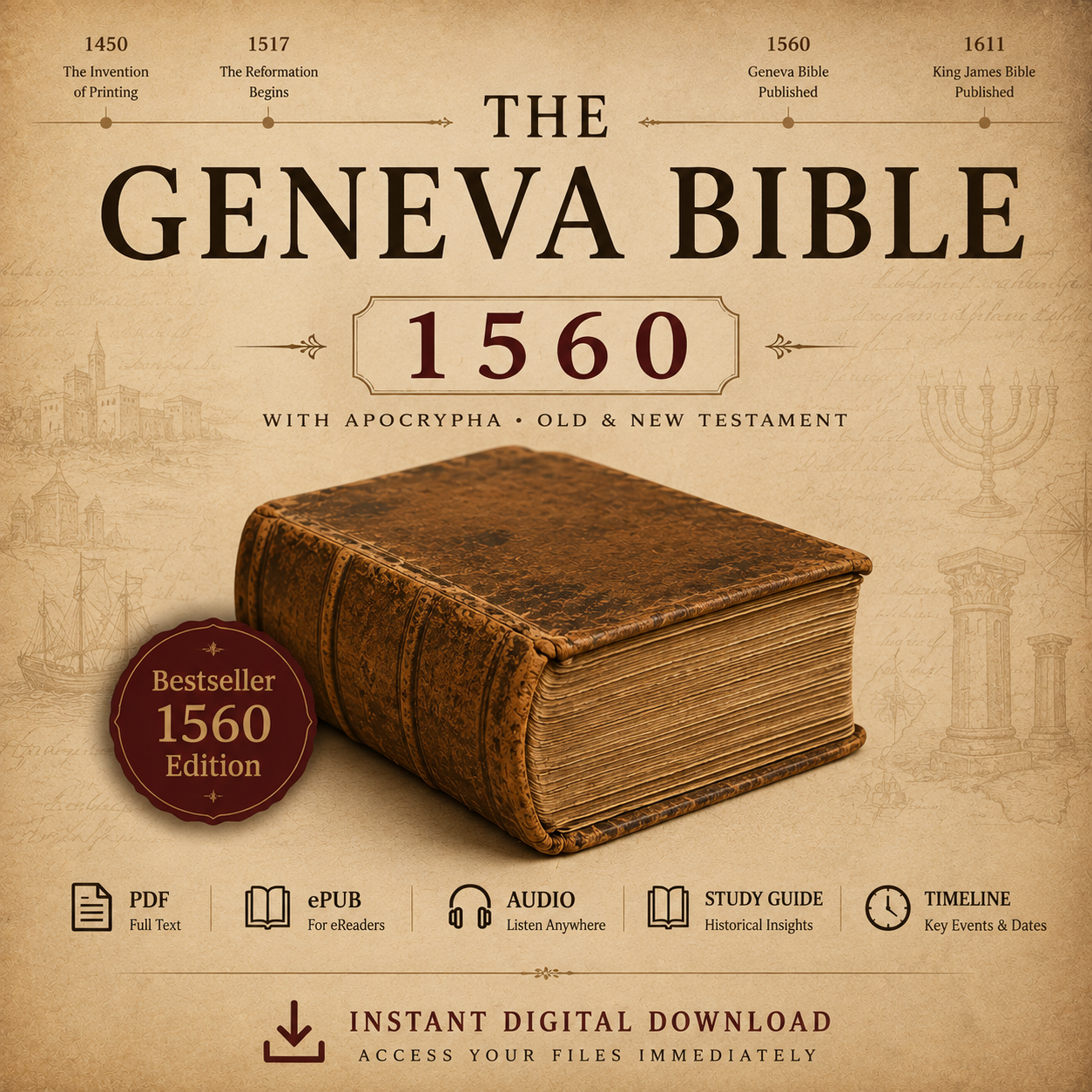 1560 Geneva Bible Complete Digital Bundle – Restored PDF, ePub, Audio, Study Guide & Timeline