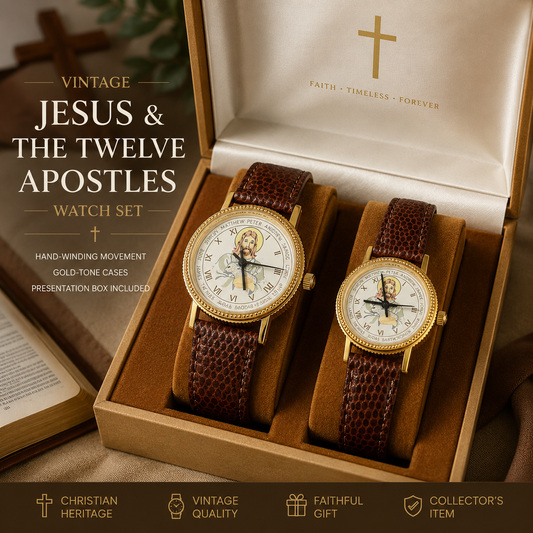 Vintage Jesus & The Twelve Apostles Wrist Watch Set – Pair of Christian Hand-Winding Watches in Presentation Box