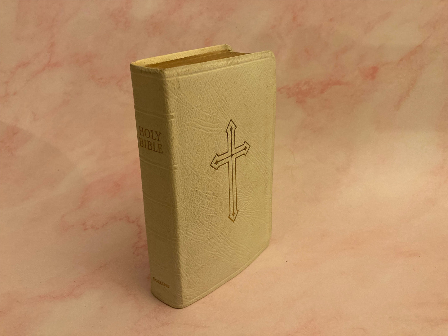 Vintage KJV white Bible with Gold edge pages - (Ref x193)