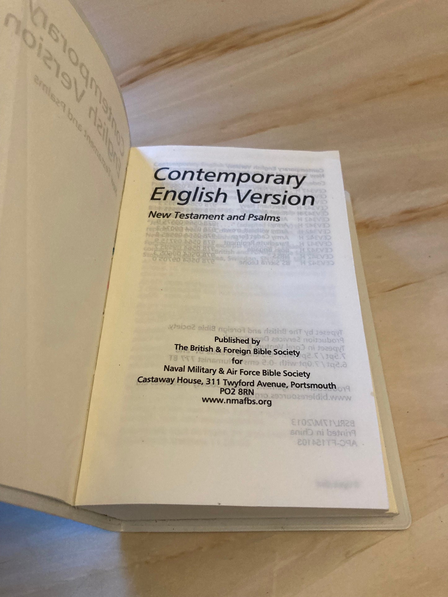 Naval Military and Air Force Bible 1995 Pocket Size Contemporary English Version - (Ref X132)